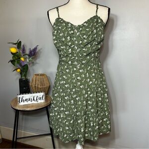 Aeropostale Green Floral Ruched Adjustable Strap Sundress XL Viscose